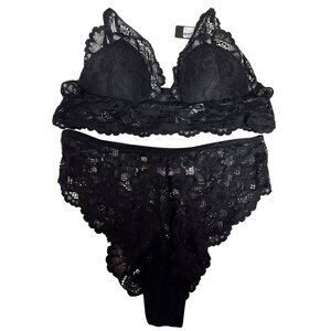 NEW MAPALE Women's Repreve Lingerie Set Bra Panties Black Lace Cheeky  1X 2X 3X